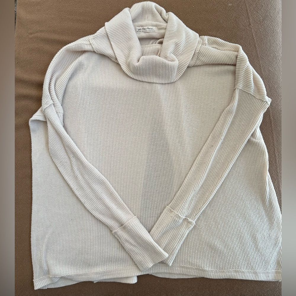 We The Free Free People Ribbed Open Back Cream Ecru Turtleneck XS - Picture 3 of 5
